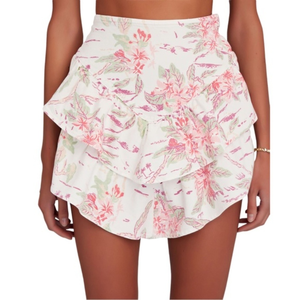 NWT MOTHER Denim The Ruffle Tiered Mini Skirt Floral Aloha Print Size 26 | 2 NEW